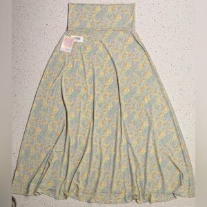 LuLaRoe Women’s Pale Blue Yellow Floral Maxi Skirt Stretch Size Small